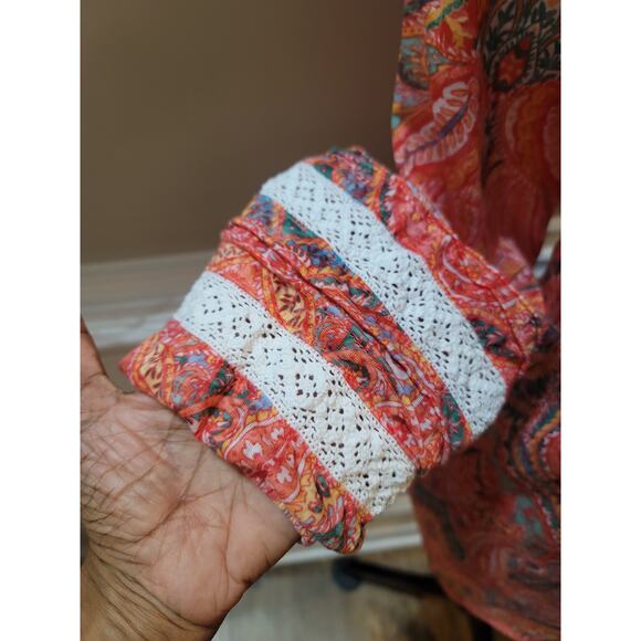 Ruby Rd Blouse Women's Large Multicolor Paisley Print Long Sleeve Tunic Top - Picture 4 of 14